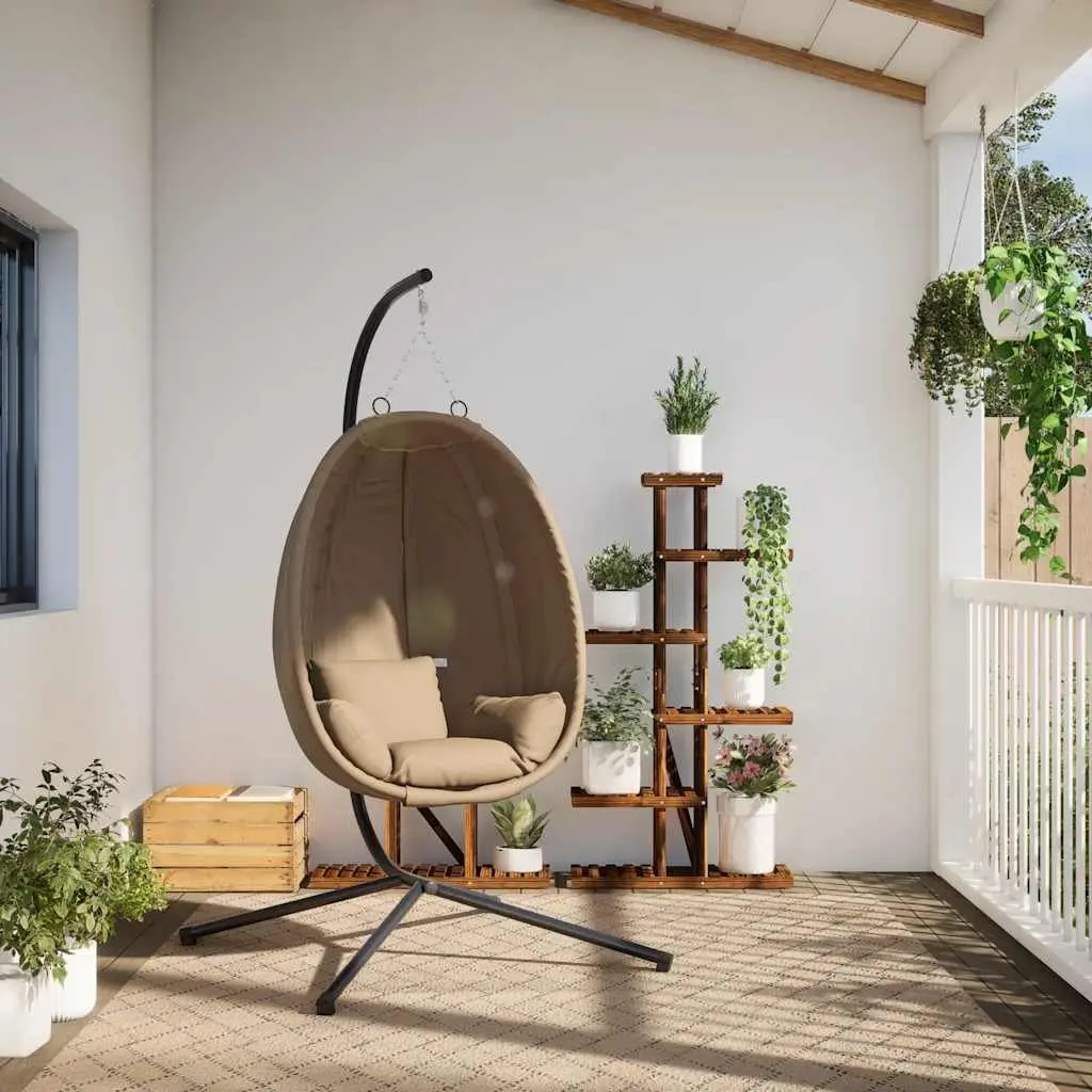Hanging Egg Chair Taupe Fabric Steel Frame Outdoor Swing