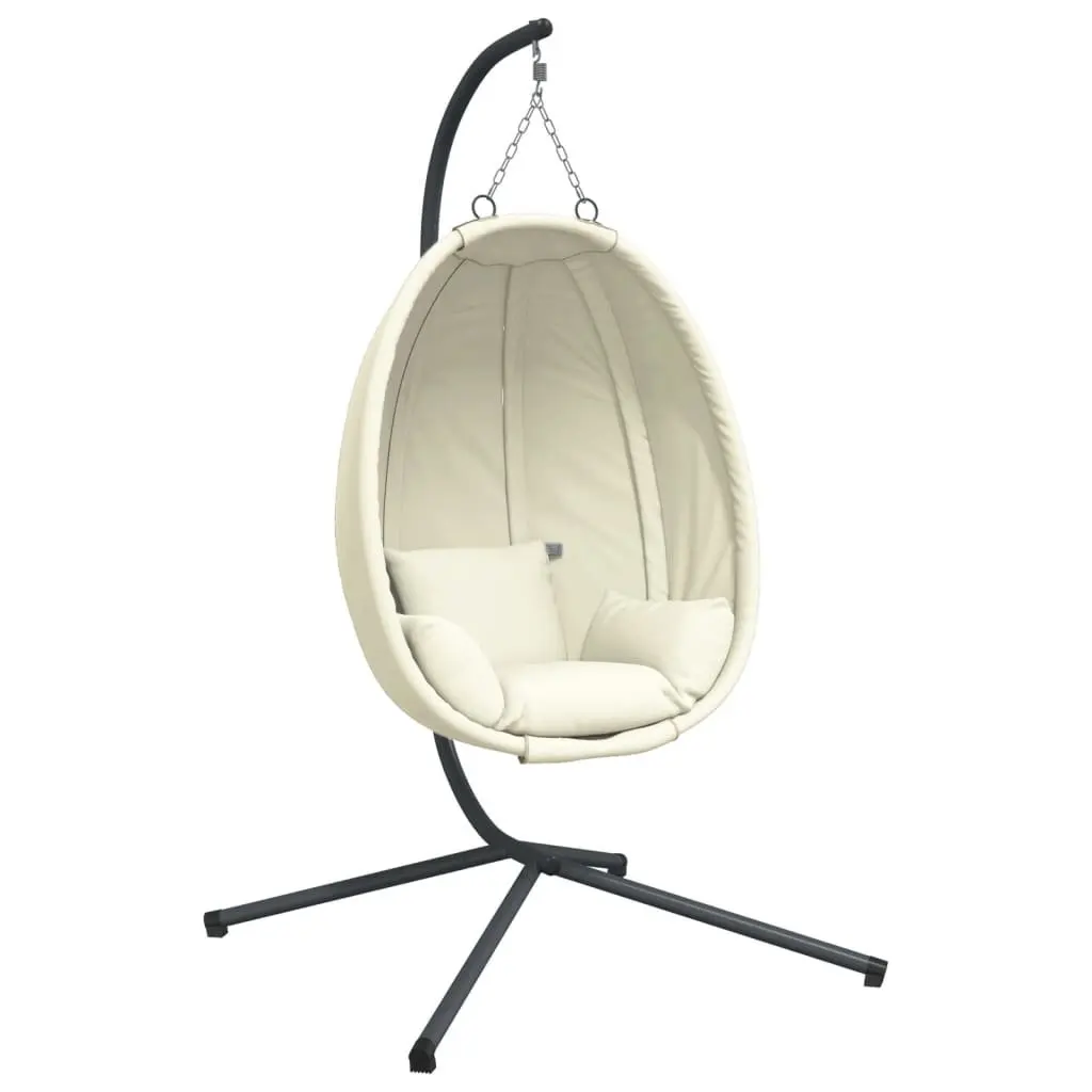 Hanging Egg Chair Beige Fabric with Stand Outdoor Garden Porch Relaxing