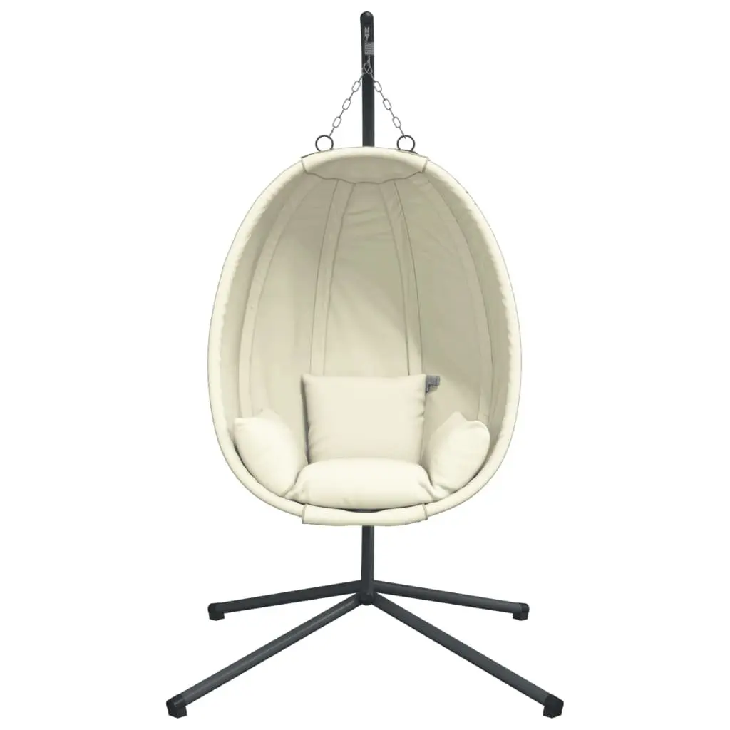 Hanging Egg Chair Beige Fabric with Stand Outdoor Garden Porch Relaxing