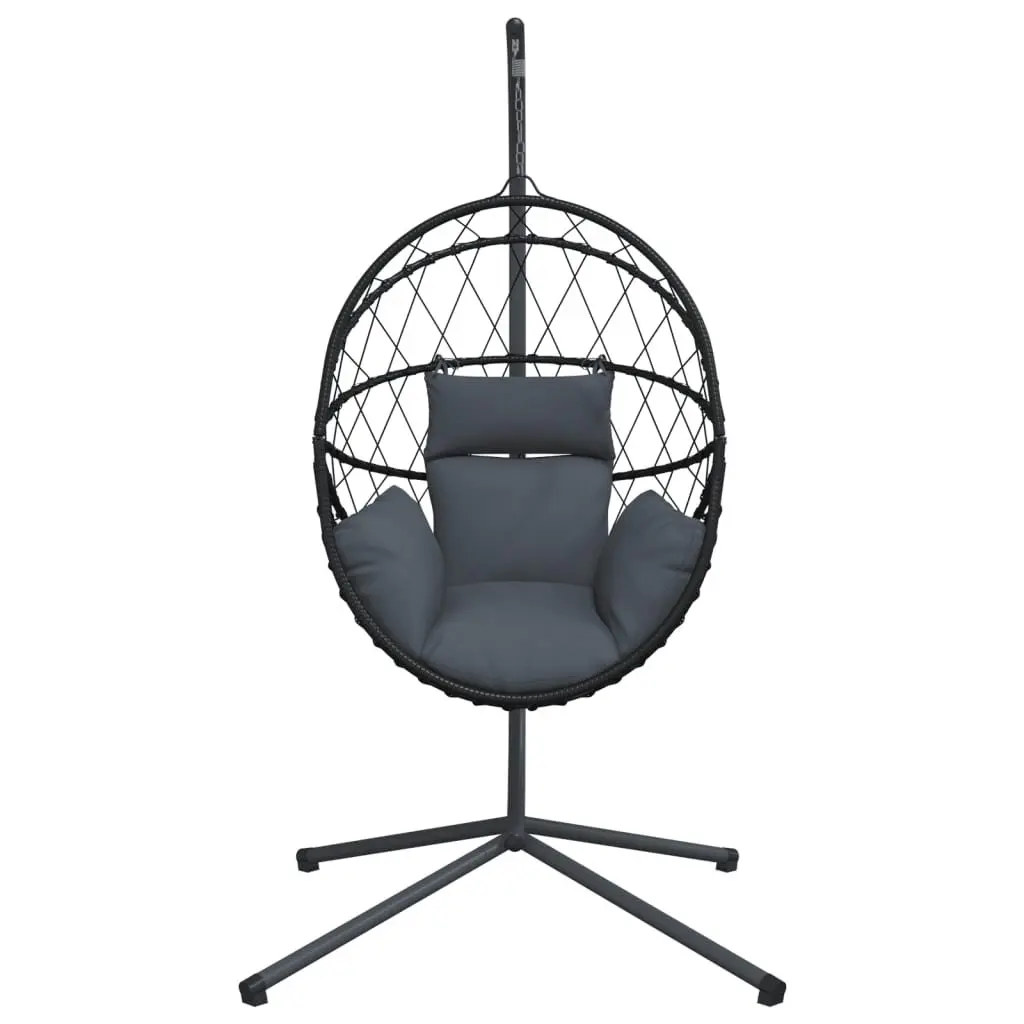 Hanging Egg Chair Anthracite Rattan Steel Frame Swing with Thick-Padded Cushion