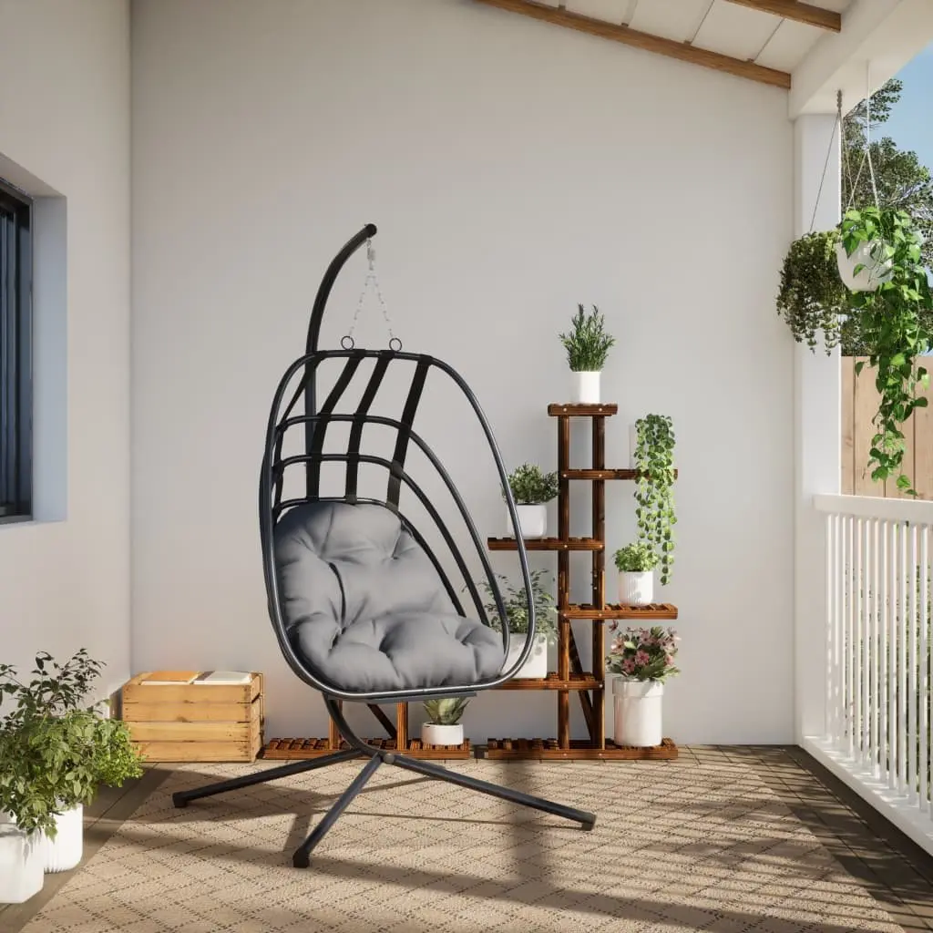 Hanging Egg Chair Anthracite Steel Frame Outdoor Swing with Thick-Padded Cushion
