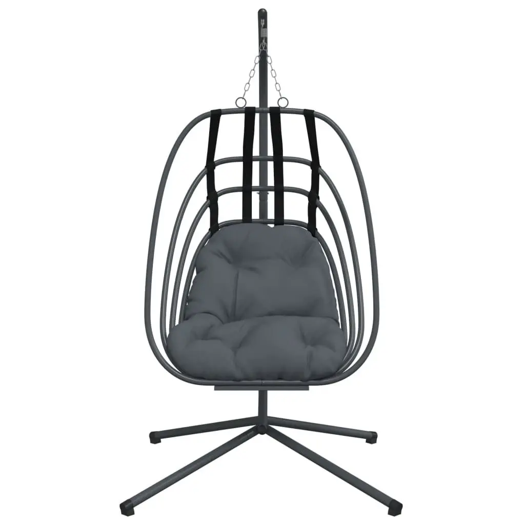 Hanging Egg Chair Anthracite Steel Frame Outdoor Swing with Thick-Padded Cushion