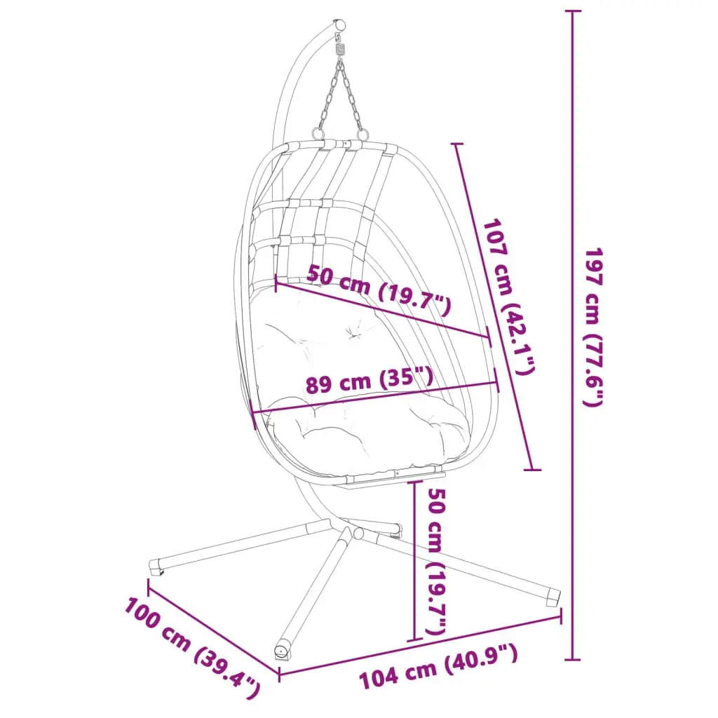 Hanging Egg Chair Anthracite Steel Frame Outdoor Swing with Thick-Padded Cushion