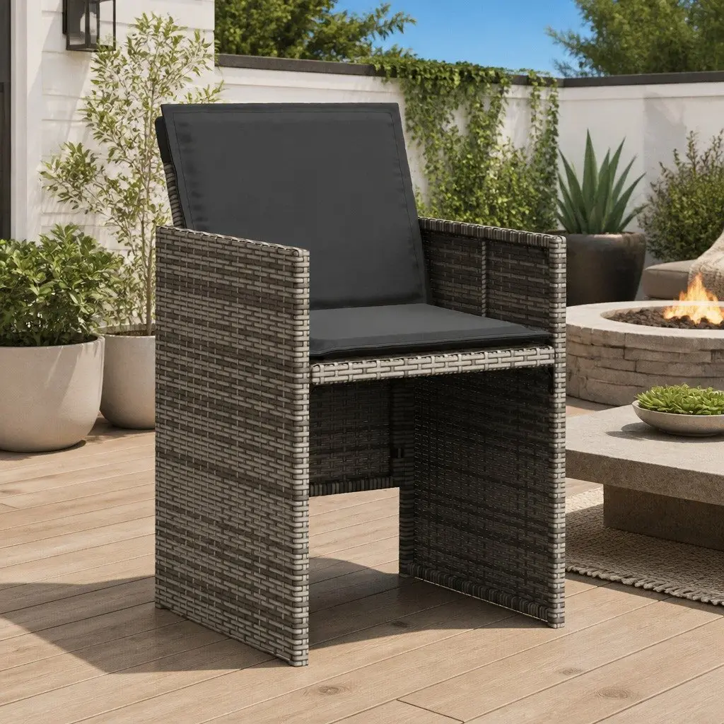 Outdoor Chairs Grey 4 Piece Garden Seating with Cushions Poly Rattan Patio