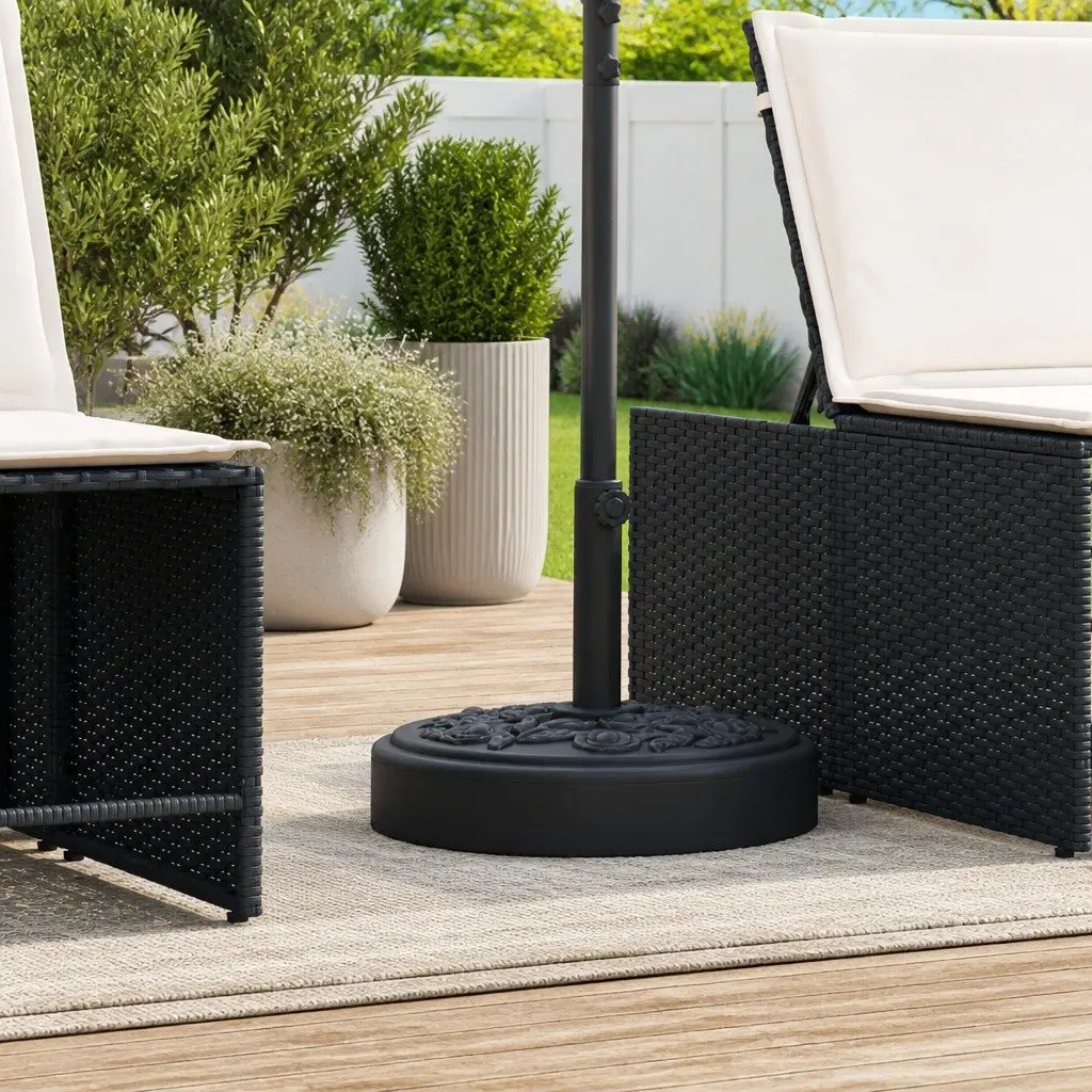 Parasol Base Black 25kg Heavy-duty Concrete Umbrella Stand with Pole Adapter