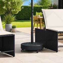 Round Parasol Base with Lockable Wheels for 38mm 48mm Poles Outdoor Umbrella