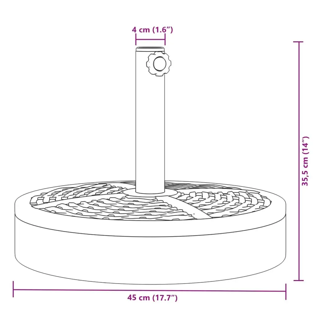 Round Parasol Base 25 kg Outdoor Umbrella Stand Black Pole Adapter 38 48mm