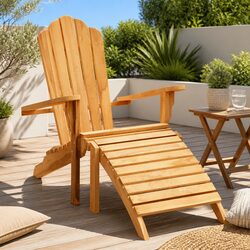 Teak Wood Adirondack Chair with Integrated Footrest