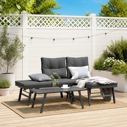 Garden Benches Outdoor Seating Set 2 pcs Black Steel Frame Cushioned Lounger