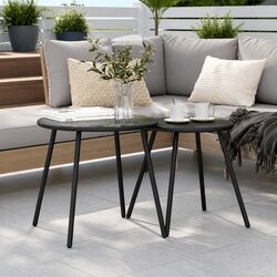 Set of 2 Round Black Coffee Tables for Outdoors