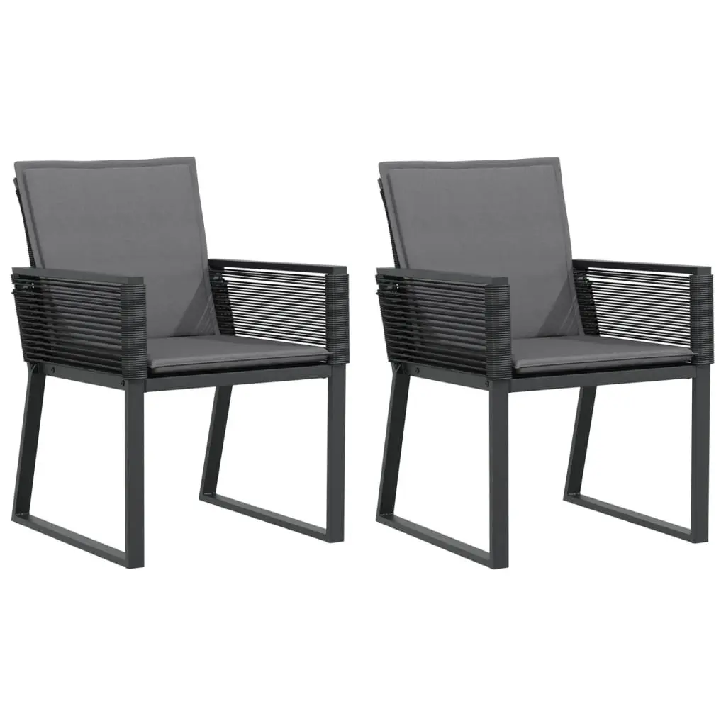 Outdoor Garden Chairs Black Cushioned Set of 2 PE Rattan Patio Seating