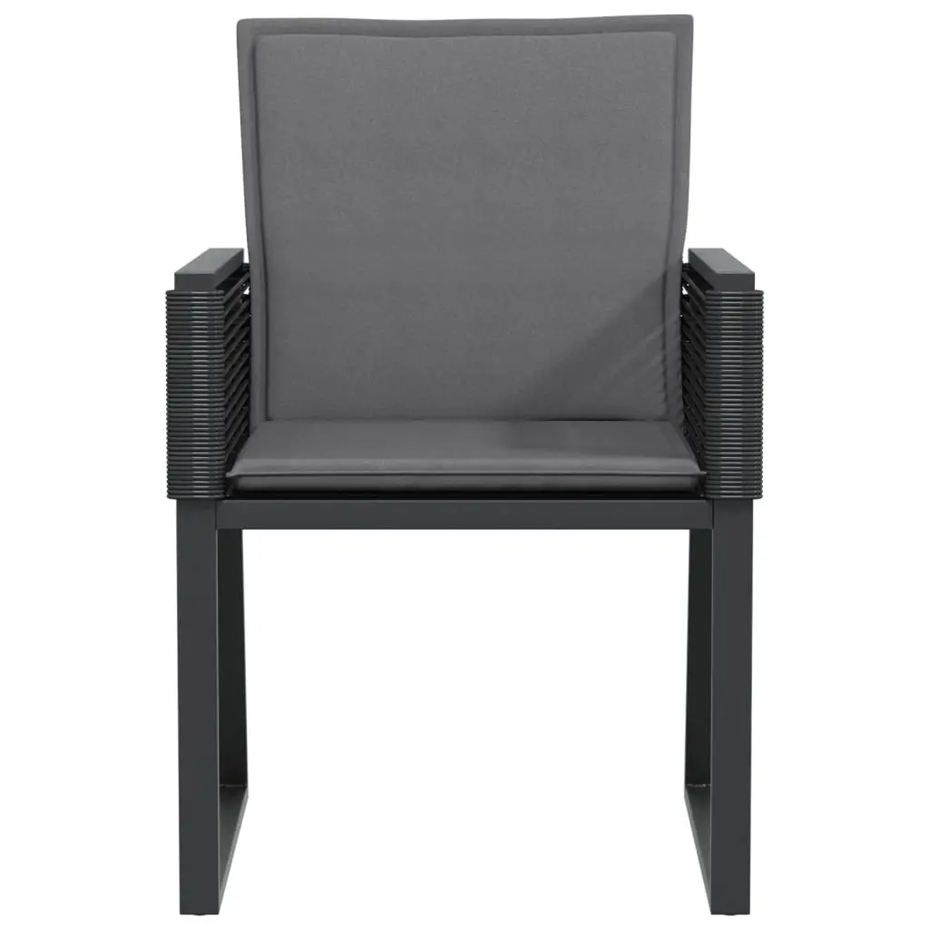 Outdoor Garden Chairs Black Cushioned Set of 2 PE Rattan Patio Seating
