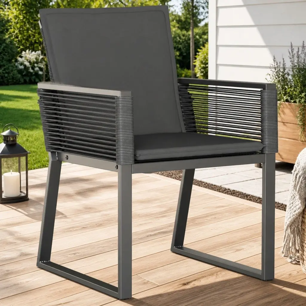 Outdoor Garden Chairs Black 4 Piece Cushioned Poly Rattan Seating Furniture
