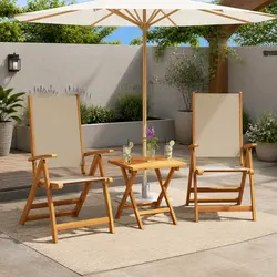 Folding Garden Chairs 2 pcs Acacia Wood Frame & Textilene