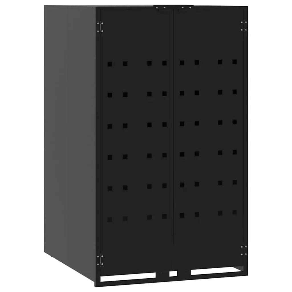 Wheelie Bin Storage Black Steel Single Garbage Can Enclosure with Gas-Spring Lid and Ventilation Panels