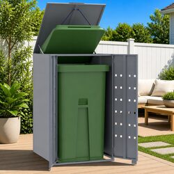 Wheelie Bin Storage Single Bin Grey Powder-Coated Steel Garden Waste Container