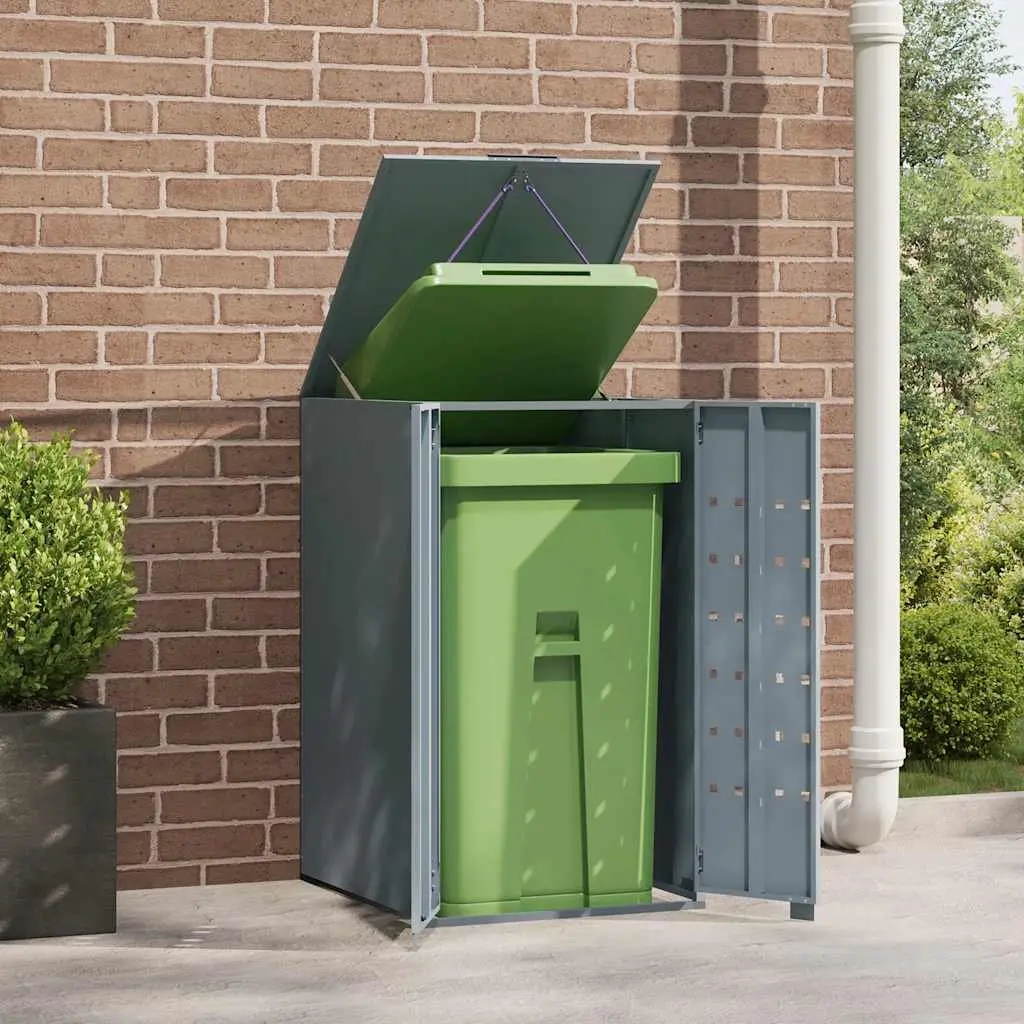 Wheelie Bin Storage Grey Powder-Coated Steel Single Bin Garden Waste Container