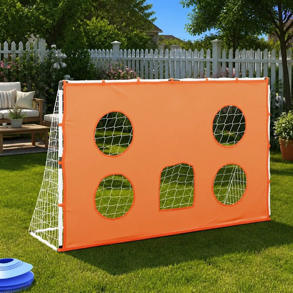 Kids Football Goal White 182x62x118cm Target Mat and Ball Indoor Outdoor