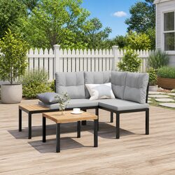 Outdoor Garden Benches 2 pcs Cushions Black Steel Frame Patio Seating Set
