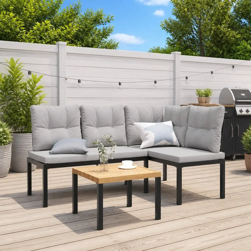 Outdoor Garden Benches Black 2 Piece Cushioned Seating Steel Frame