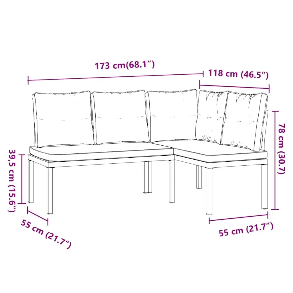 Outdoor Garden Benches Black 2 Piece Cushioned Seating Steel Frame