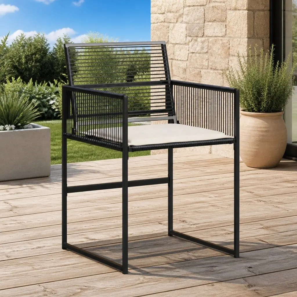 Outdoor Chairs Set Black 4 Piece Poly Rattan Garden Seating with Cushions