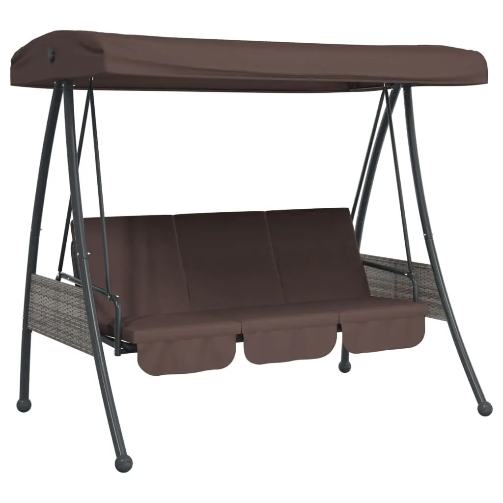 Garden Swing Bench Brown Adjustable Canopy 2-in-1 Lounger Outdoor Patio Seating