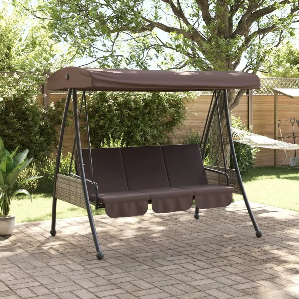 Garden Swing Bench Brown Adjustable Canopy 2-in-1 Lounger Outdoor Patio Seating