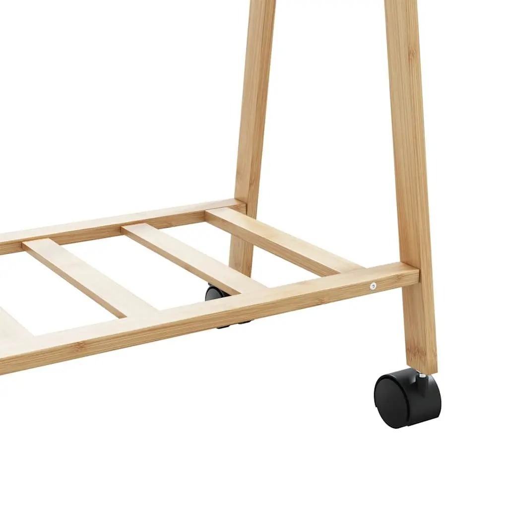 Bamboo Clothes Rack Brown Foldable with Shelves and Wheels