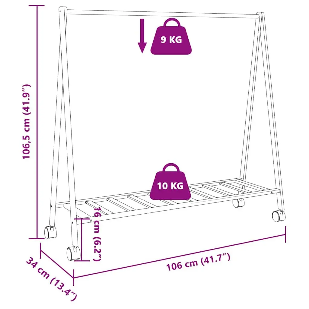Bamboo Clothes Rack Brown Foldable with Shelves and Wheels