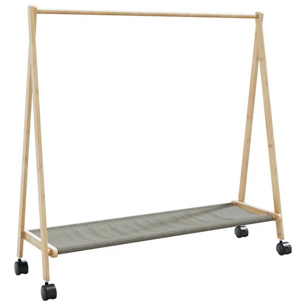 Bamboo Clothes Rack Brown Foldable with Shelves and Wheels