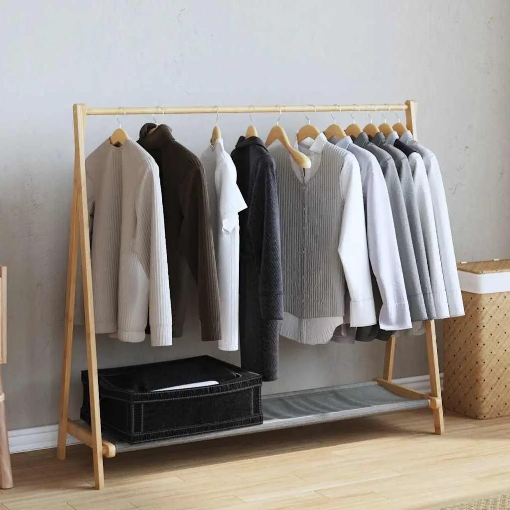 Bamboo Clothes Rack Brown Foldable Garment Organiser with Shelves