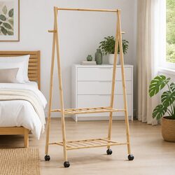 Bamboo Clothes Rack with Shelving