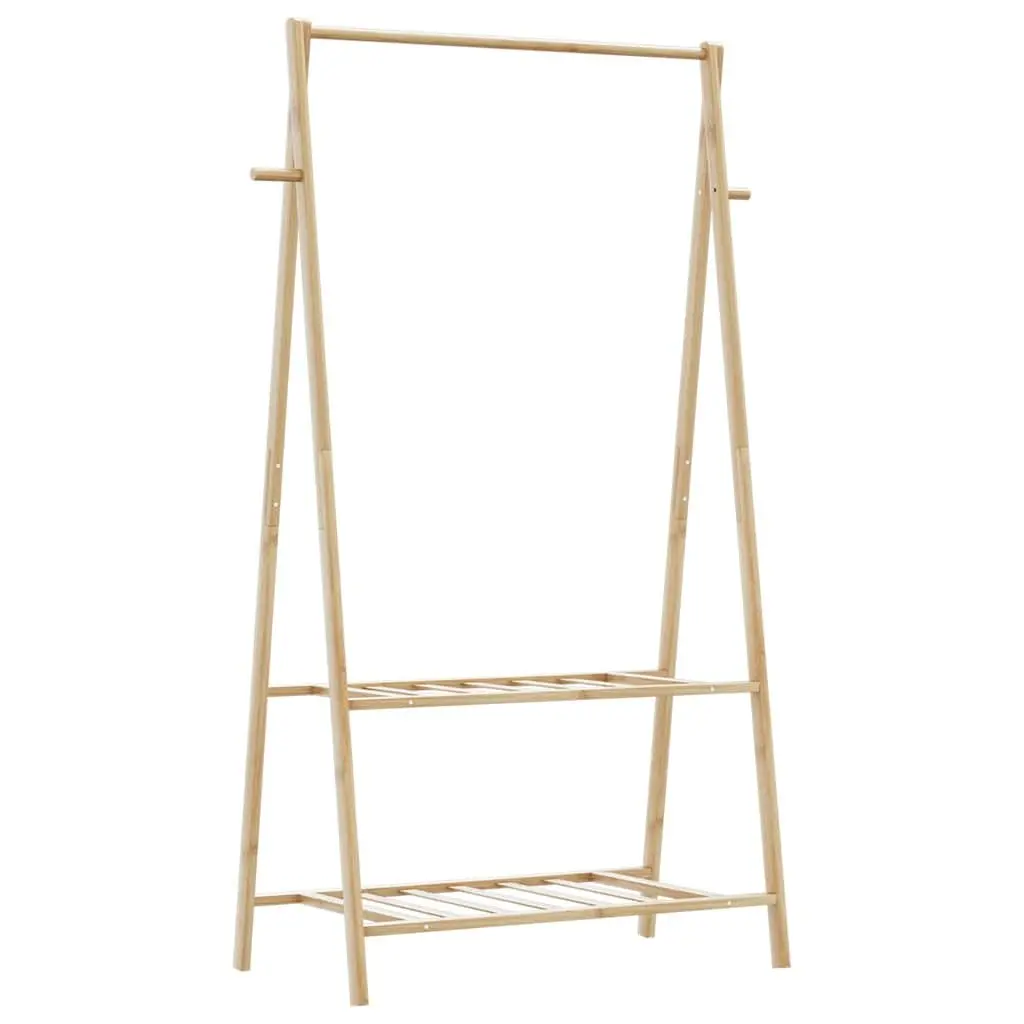 Bamboo Clothes Rack Brown Foldable Garment Organiser with Shelves and Hooks