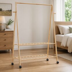 Compact Bamboo Clothes Rack with Wheels - Simple and Effective