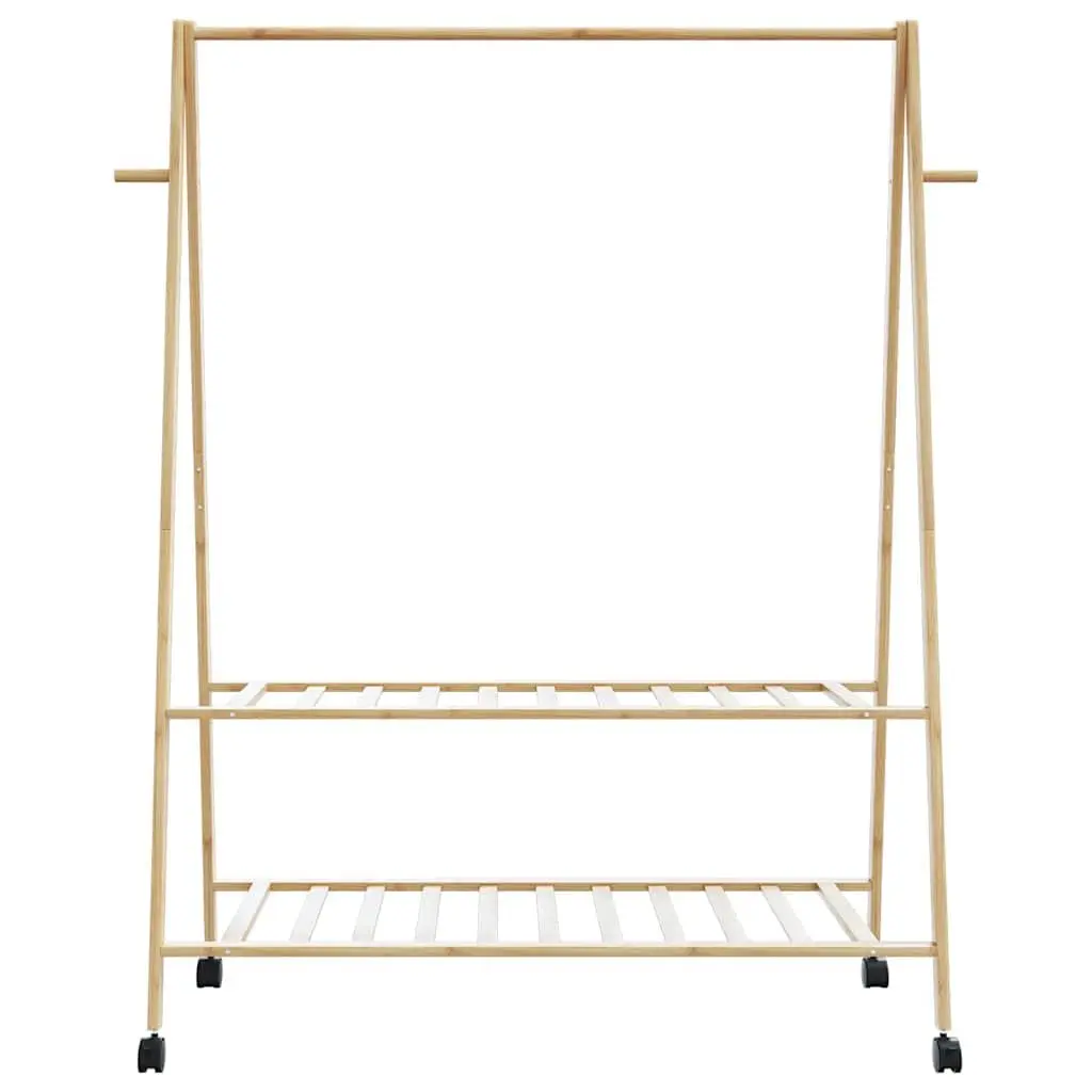 Clothes Rack Brown Bamboo 132x45.5x155.5cm Organiser with Shelves and Wheels
