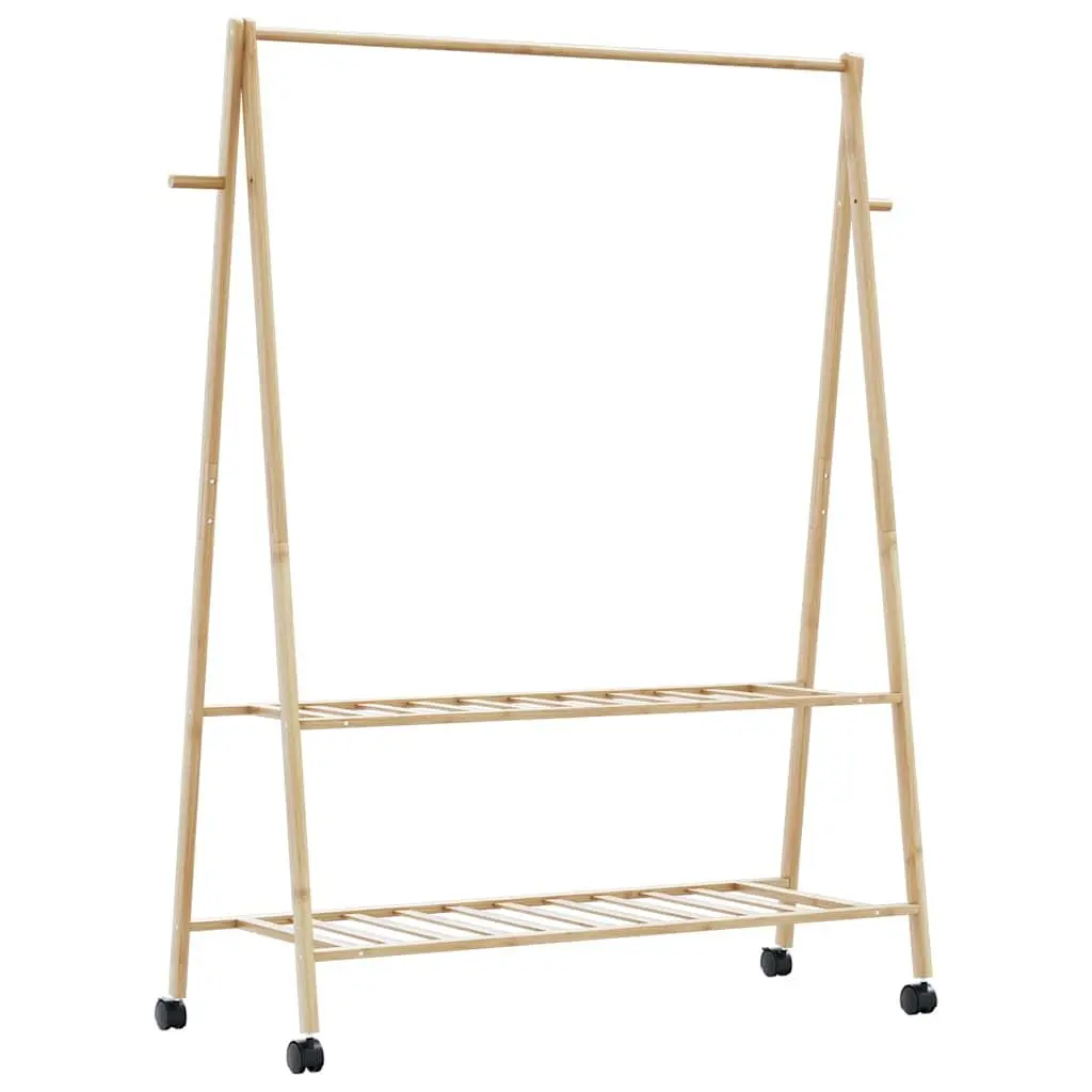 Clothes Rack Brown Bamboo 132x45.5x155.5cm Organiser with Shelves and Wheels