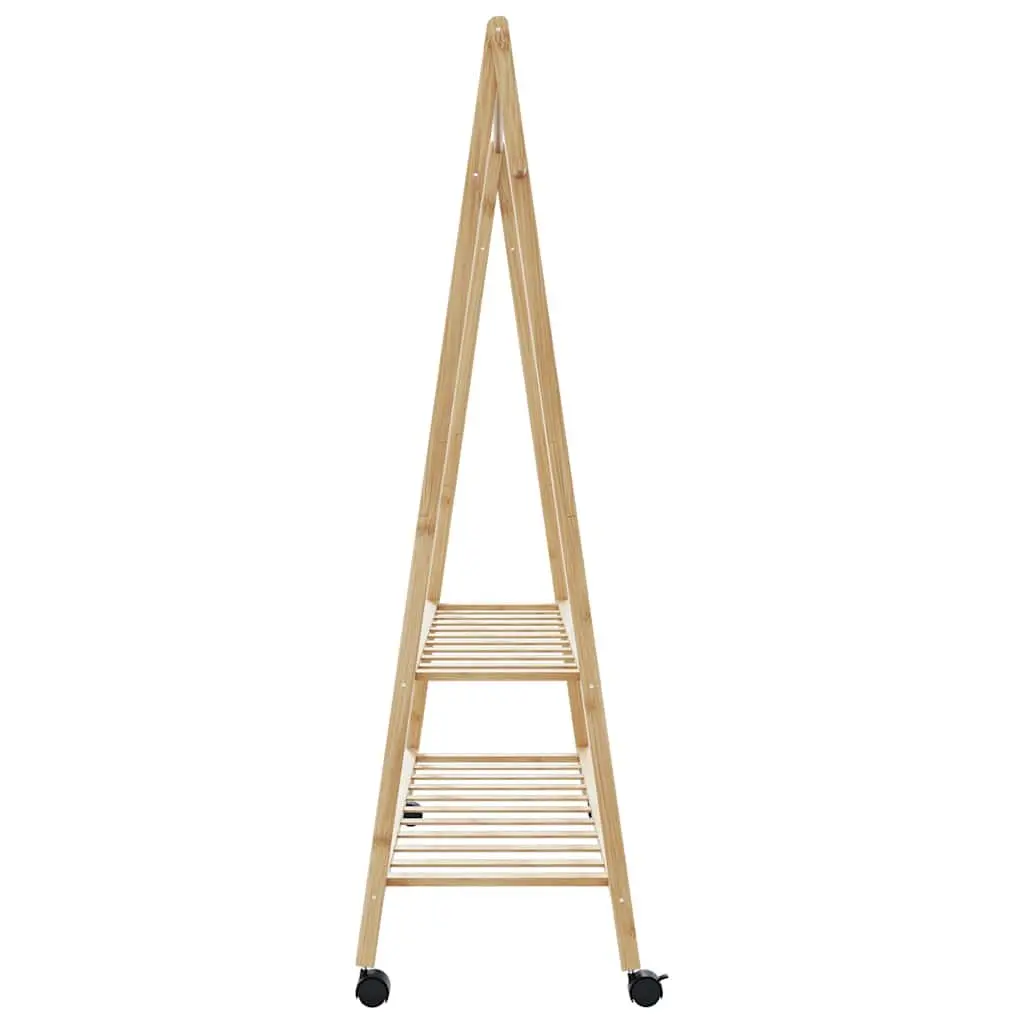 Clothes Rack Brown Bamboo 132x45.5x155.5cm Organiser with Shelves and Wheels