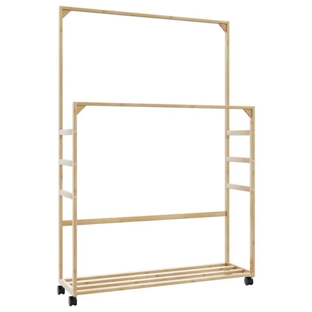 Bamboo Clothes Rack Brown 90x35x155cm Garment Storage with Shelves and Wheels