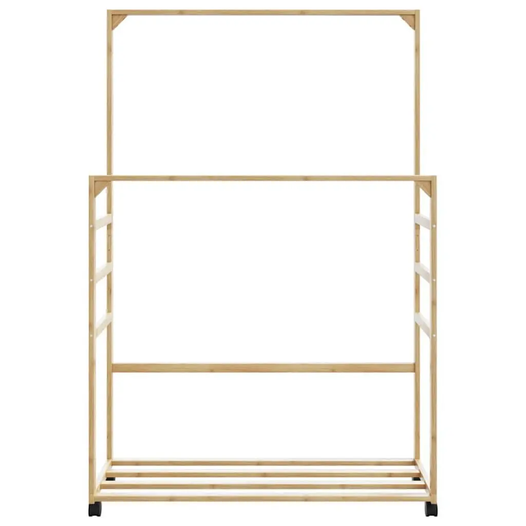 Bamboo Clothes Rack Brown 90x35x155cm Garment Storage with Shelves and Wheels
