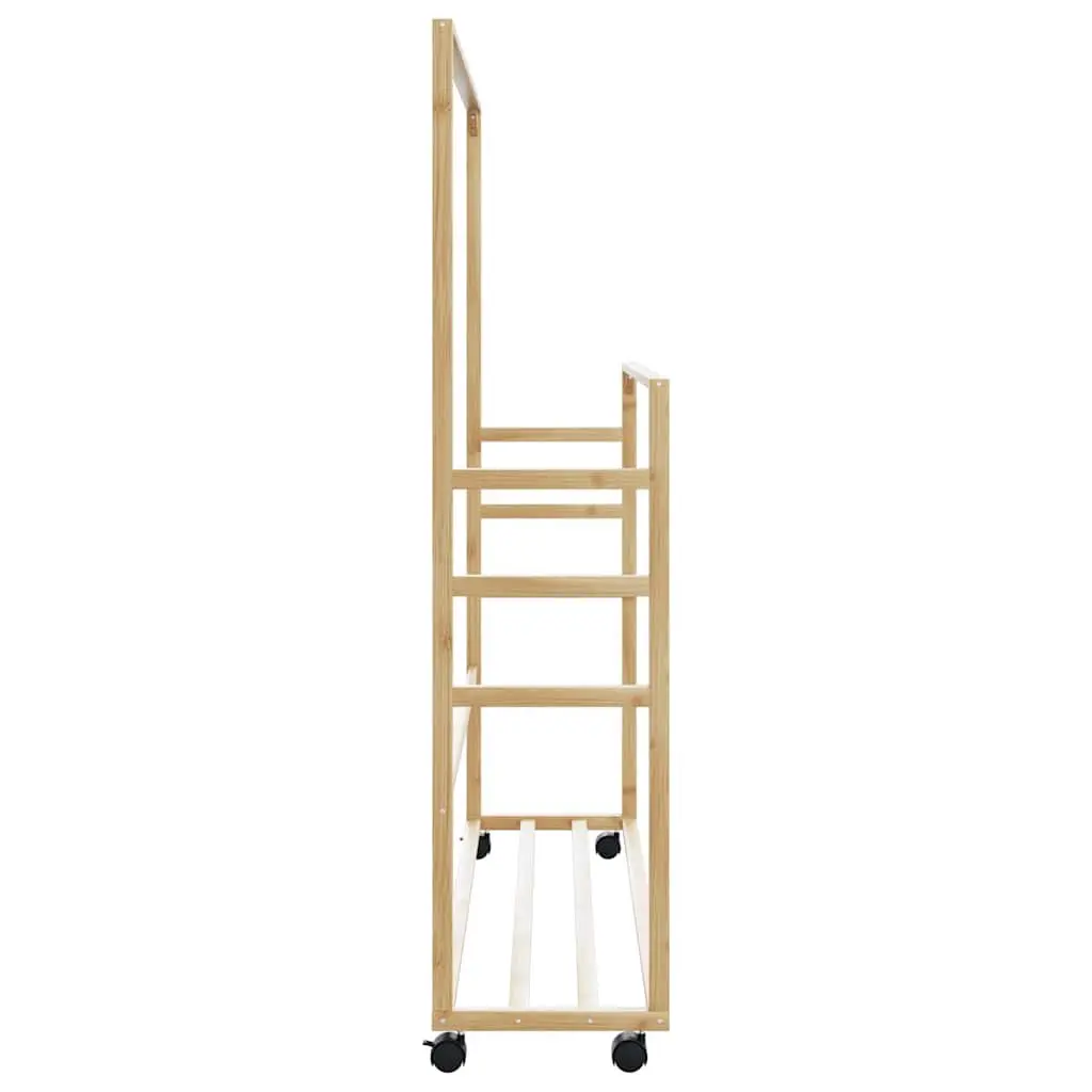 Bamboo Clothes Rack Brown 90x35x155cm Garment Storage with Shelves and Wheels