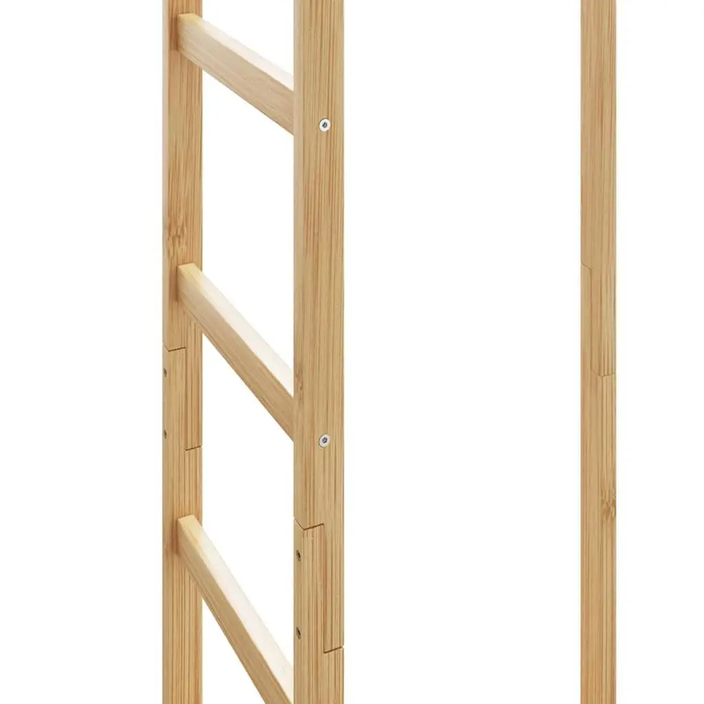 Bamboo Coat Stand Brown Tall Slim Profile with Hooks and Shelves for Organising Clothes and Storing Shoes and Handbags