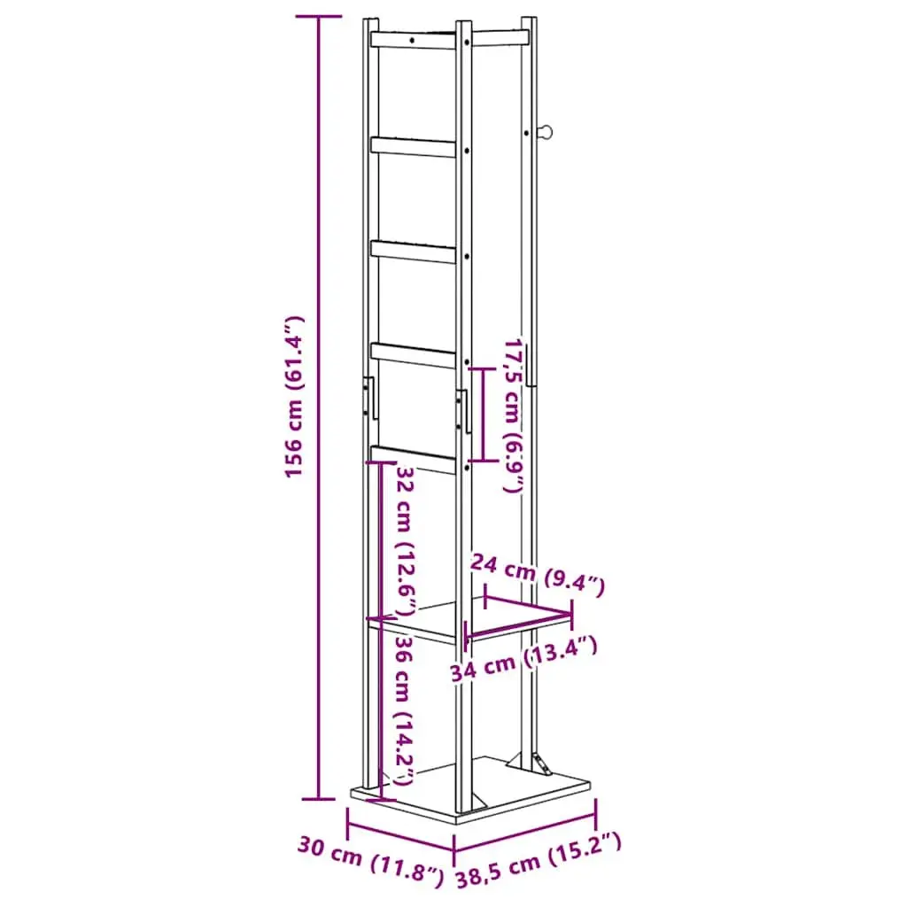Bamboo Coat Stand Brown Tall Slim Profile with Hooks and Shelves for Organising Clothes and Storing Shoes and Handbags