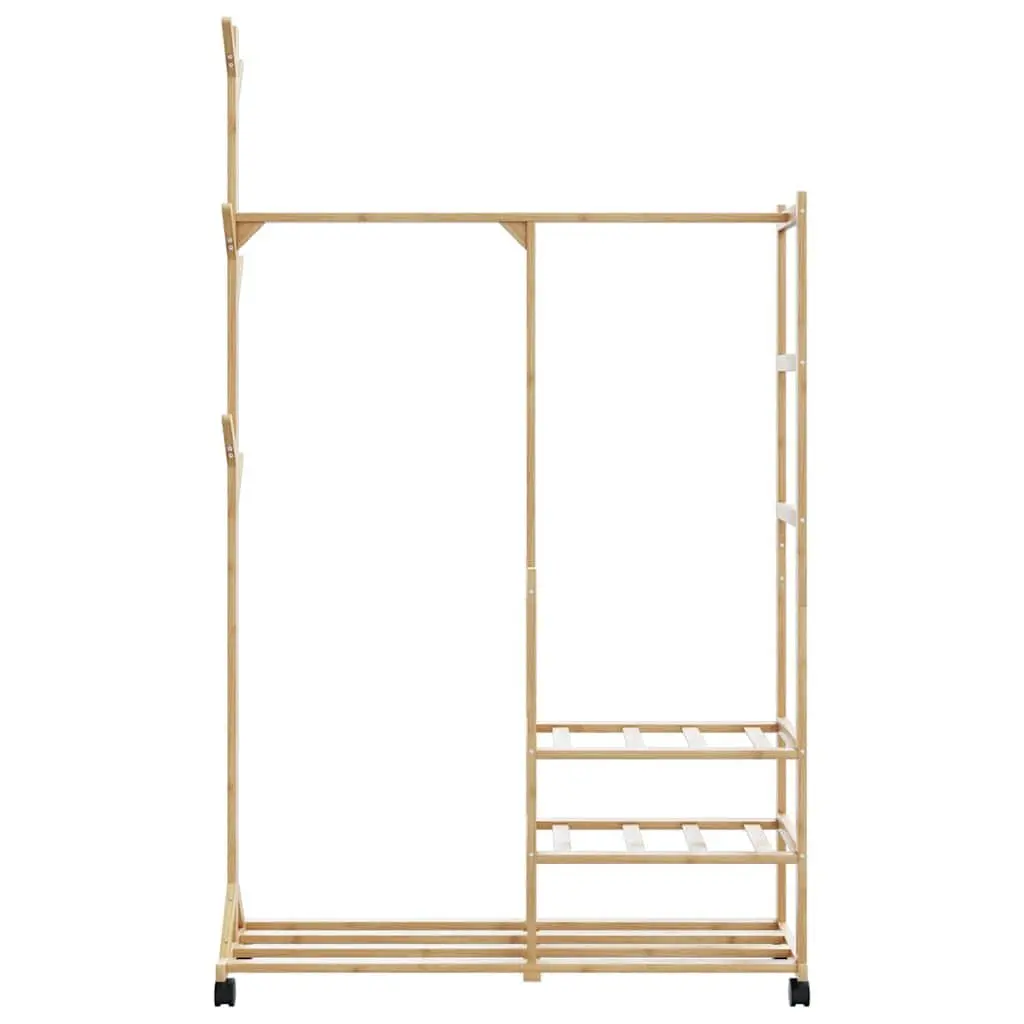 Bamboo Clothes Rack Brown 100 x 38 x 175.5 cm Garment Organiser with Shelves Wheels and Hooks
