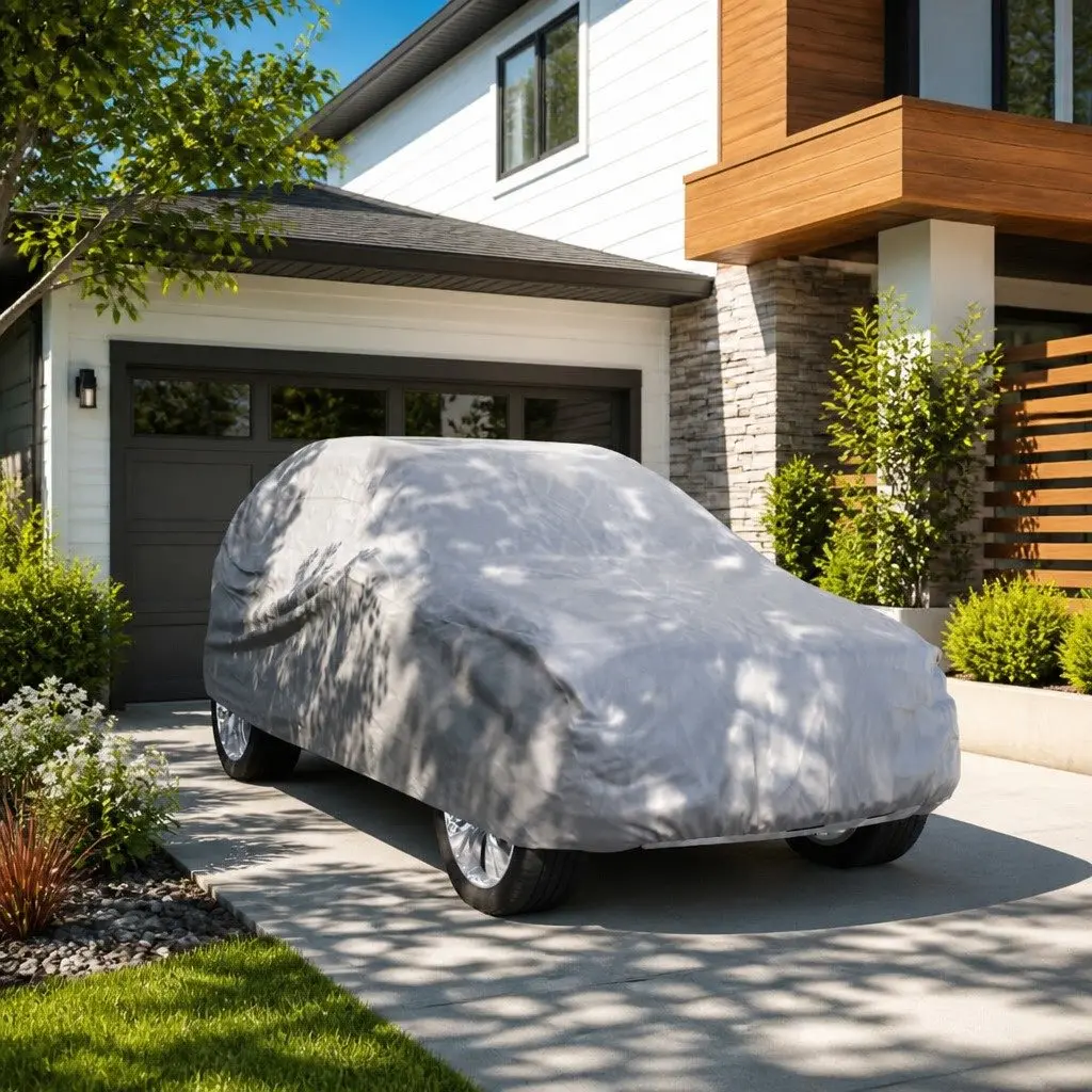 Grey SUV Car Cover Large Non-Woven Fabric Breathable Windproof with Storage Bag