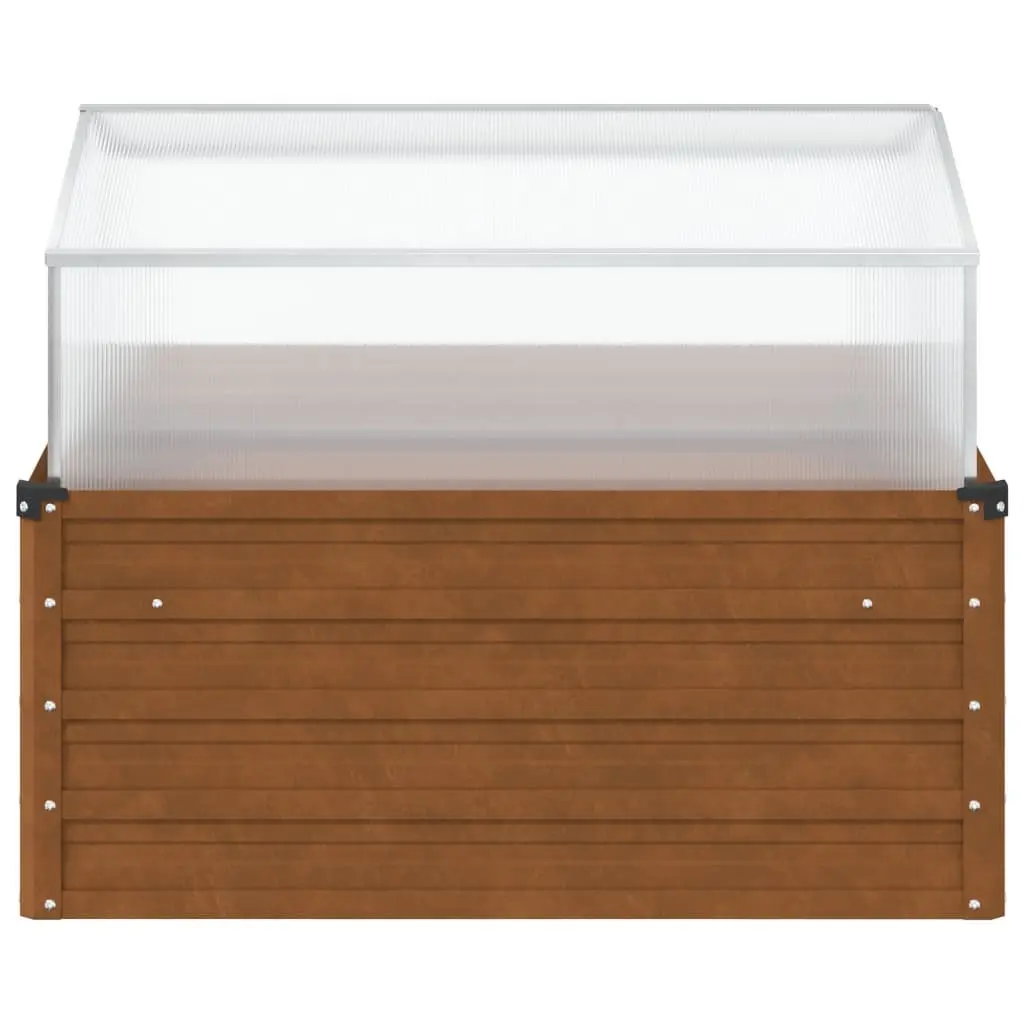 Garden Planter Brown Weathering Steel Raised Bed Box with Greenhouse Feature