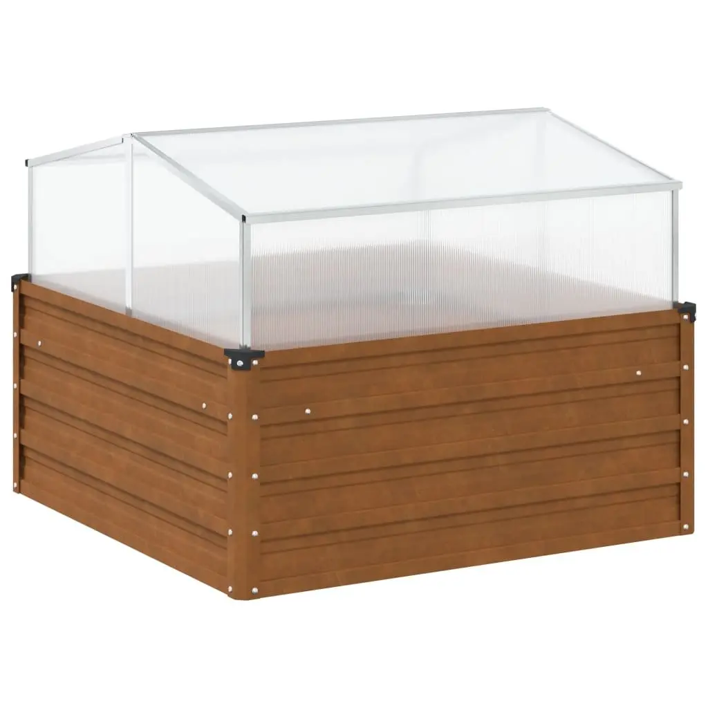 Garden Planter Brown Weathering Steel Raised Bed Box with Greenhouse Feature