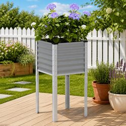 Compact and Sturdy Grey Steel Garden Planter Box 45x45x88 cm