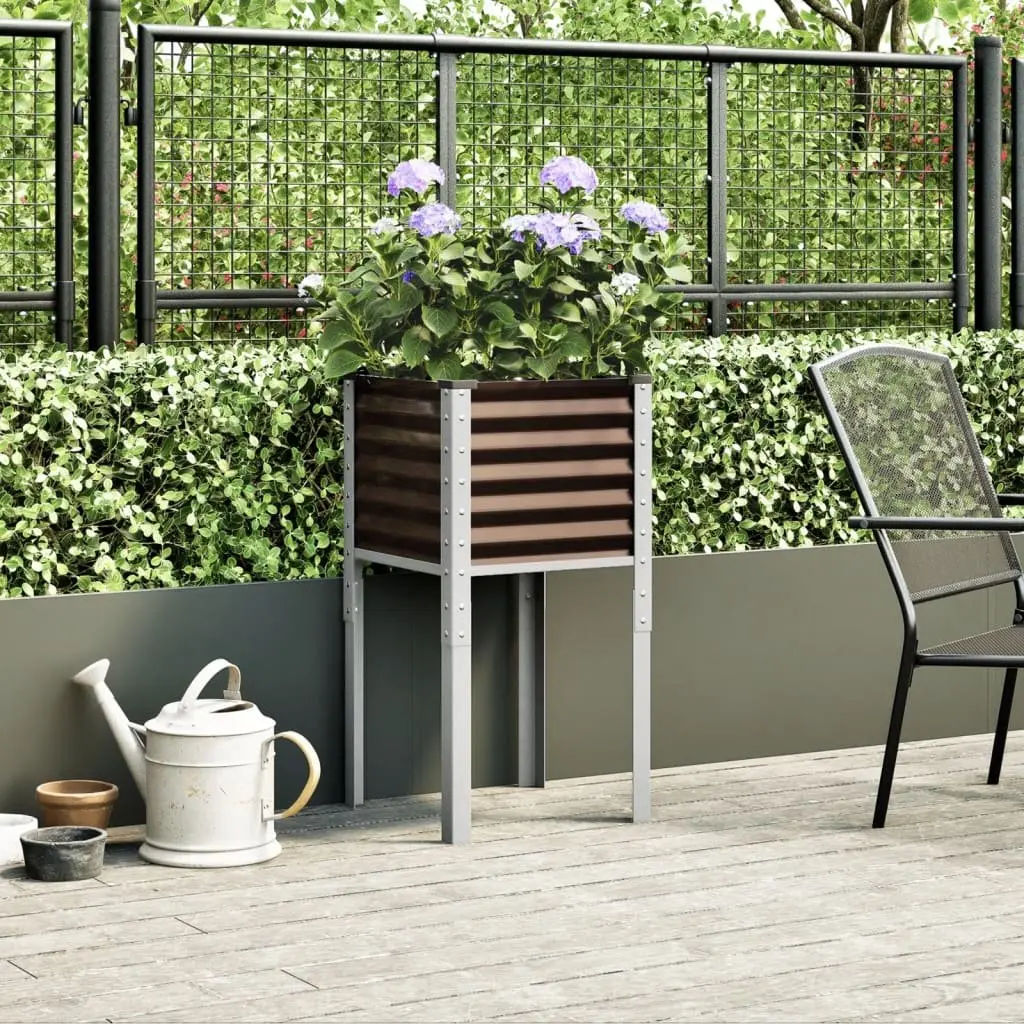 Garden Planter Box Brown Steel 45 x 45 x 88 cm Sturdy Weather Resistant Outdoor Patio Balcony Flower Pot Container