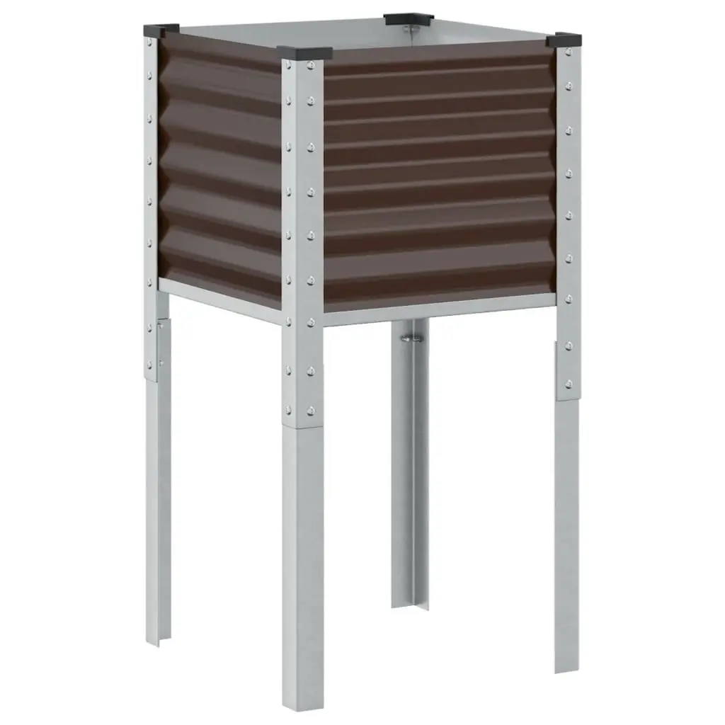 Garden Planter Box Brown Steel 45 x 45 x 88 cm Sturdy Weather Resistant Outdoor Patio Balcony Flower Pot Container